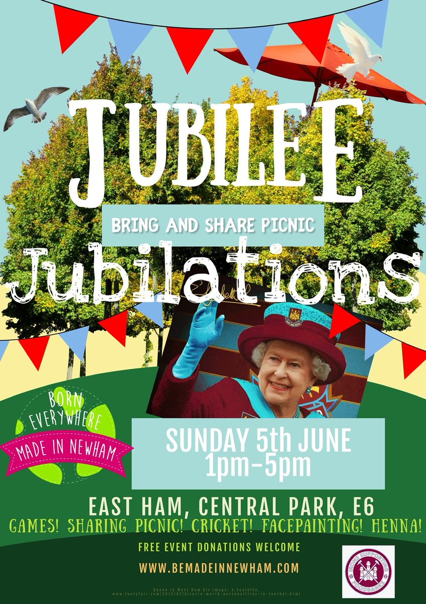 MadeInNewham's tweet photo. We Are So Excited #Celebrate The Queen's #PlatinumJubilee #Together As A #Community On 5 June #Sunday 2022, 1-5pm in Central Park, #Eastham
We're on the countdown our #JubileeWeekend 
#madeinnewham #QueensJubilee #QueenElizabeth #queensplatinumjubilee #newhamcelebrates #ENGLAND https://t.co/3bhmksGuSq
