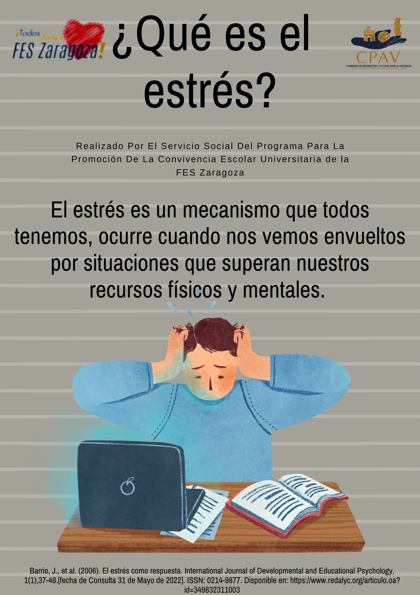 CpavFESZaragoza's tweet photo. El estrés es un tema muy importante que nos debe importar a todos, conoce qué es con esta imagen.
#CPAV #TodosNosCuidamosEnFESZaragoza https://t.co/9fOmcLkkEn