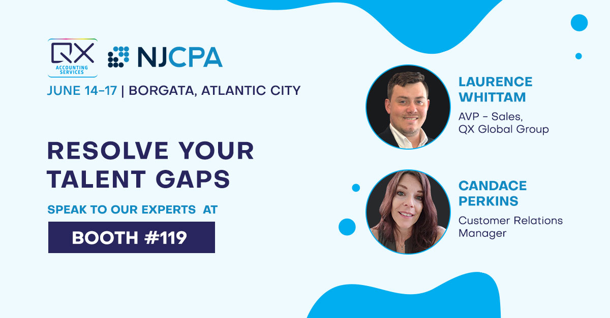QXASUS's tweet photo. We’re excited to announce that Laurence Whittam &amp; Candace Perkins will be attending the upcoming NJCPA  Convention &amp; Expo from June 14th to 17th '22. We’ll be exhibiting at booth #119 – do drop by to learn how we are helping accountants to combat industry-wide talent shortages. https://t.co/MwvsHuBkW9