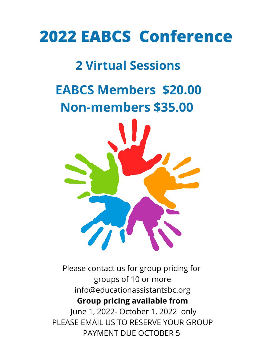 EABC_Society's tweet image. Make a plan to attend Oct. 21-2022  Pro-D for Education Assistants.  #educationassistantsbc #BCed