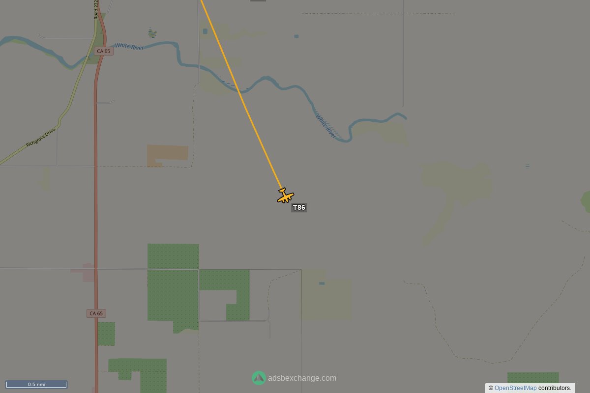 ffoverhead's tweet photo. CalFire #N433DF callsign #T86 (S2P) was seen near Tulare County, CA at approximately 02:48 UTC squawking 1255 https://t.co/Ds7jkWHRPY #CalFire https://t.co/5p1mFAxKXi