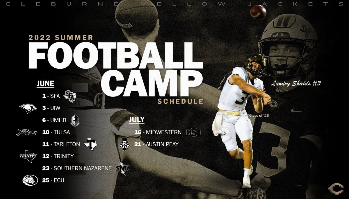LandryShields's tweet photo. 2022Camp schedule! Excited to get to work! @Coach_Woodard @payne_jas #jacketDNA @Coach_Cisneroz for the edit! https://t.co/8mVIkRHGzo