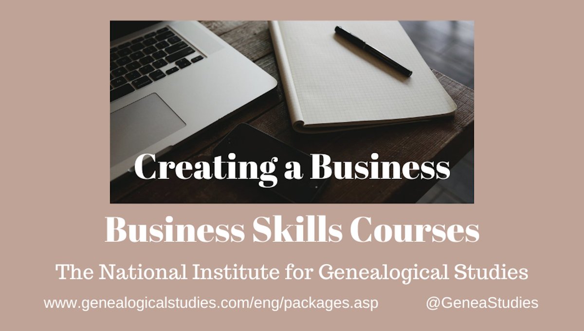 GenealogyWise's tweet photo. Interested in #CreatingaBusiness to provide genealogy and personal history services? This National Institute for Genealogical Studies course begins on the first Monday of the month. #genealogy #genealogist @GeneaStudies
Business Skills: Creating a Business
https://t.co/PaivniddHq https://t.co/v3O6RpvM5q