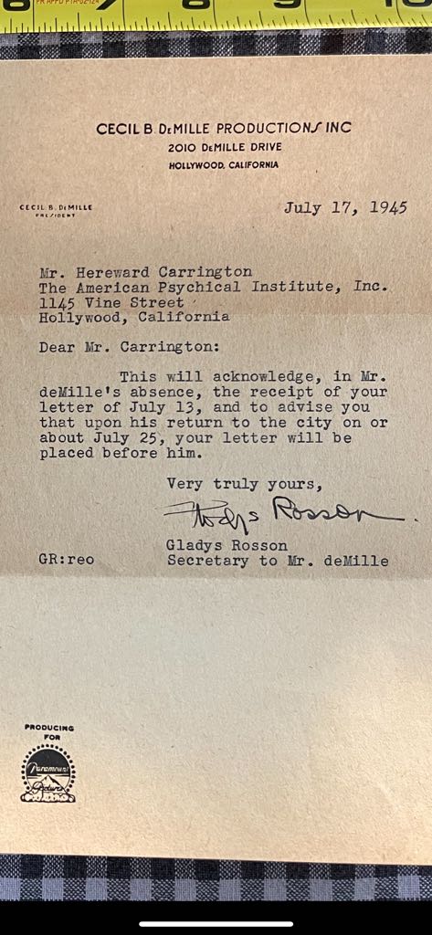pocketsizedavid's tweet photo. #cecilbdemille and #paramountpicture letter I fished out from behind my mailbox in a 100 year old building on Melrose https://t.co/1bk5cIgBgO