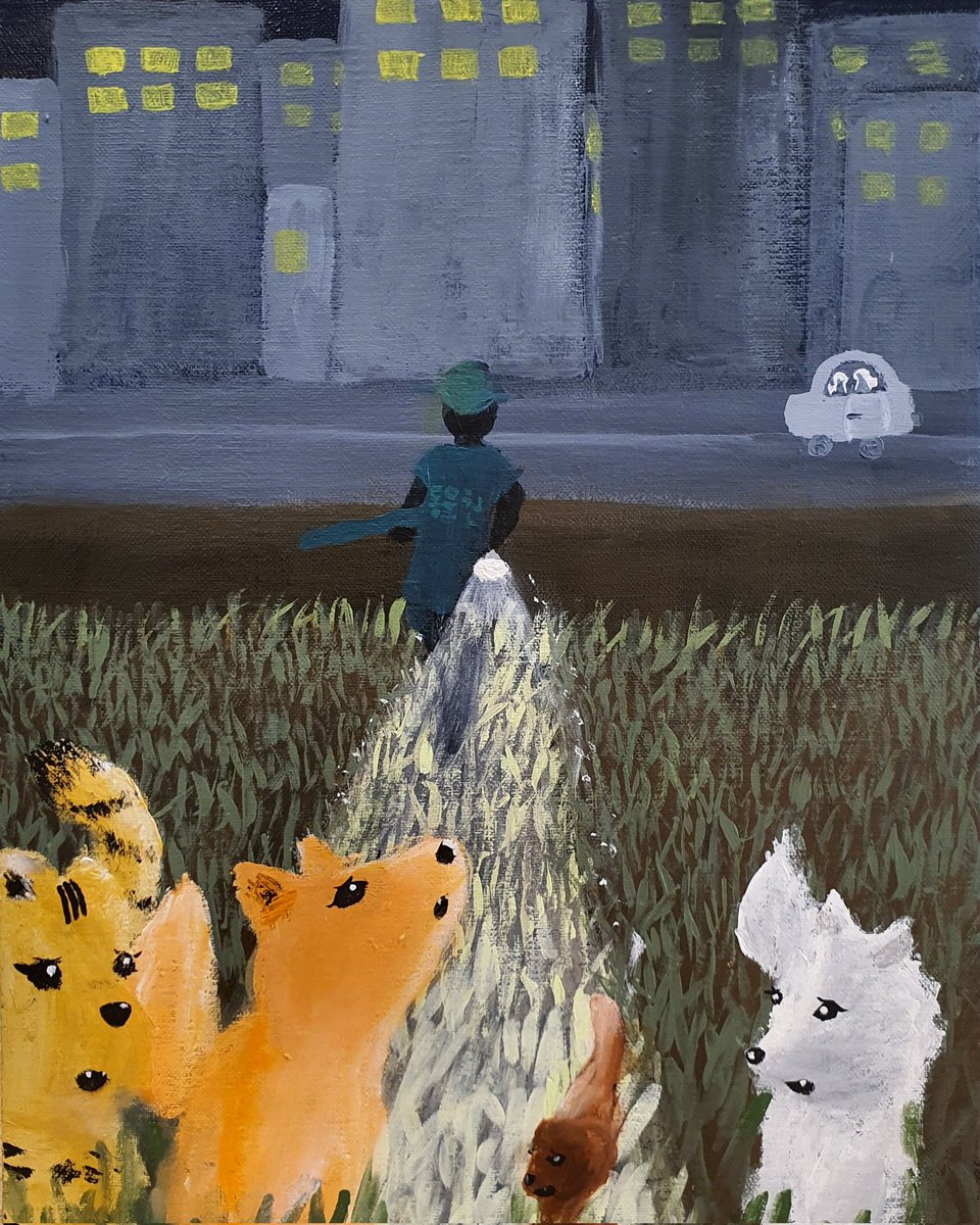 SZueAwCxBwyfQGF's tweet image. 11살 둘찌의 완성작을 올림. (동물원에서 탈출한 다양한 동물들은 겁이 난 표정으로 사육사로부터 도망치고 있다. 그들은 도망에 성공하여 자유를 찾을 것이다.)