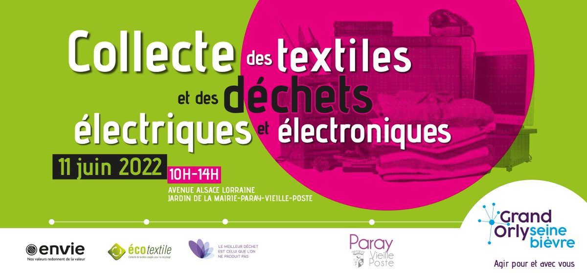 Venez déposez vos vieux vêtements ou vos équipements électriques et électroniques qui ne fonctionnent plus lors d'une grande collecte le samedi 11 juin de 10h à 14h sur le parking de l’Avant-scène.
#reuse #reduce #recycle