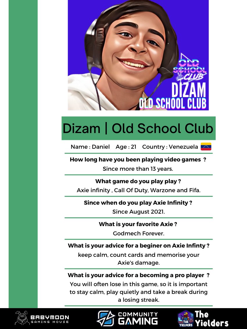 BamBouEsport's tweet photo. Today we introduce you to @Dizam2001 🧐

Highly competitive💪, he participates in numerous tournaments and has often finished in the top 3.  

You can find him regularly on the BamBou Cup under the colours of the team: @Oldschool_club 

#AxieInfinity #esport #Mindset https://t.co/TyQBeiq0Zy