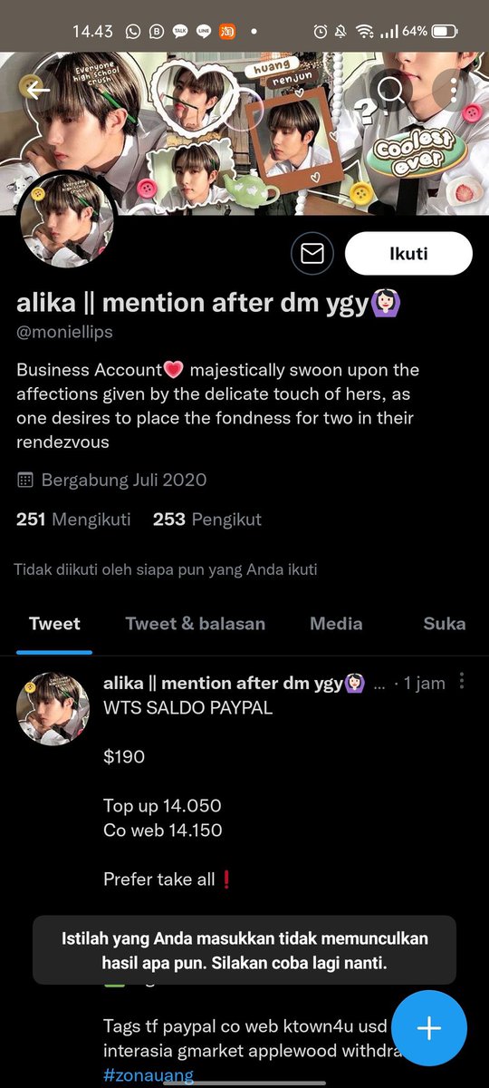 [HELP RT!]

‼️ SCAMMER ALERT ‼️

JASA CO, JASA TF, SALDO PAYPAL

085924349247 an AN @.moniellips

#zonauang #zonaba 

a thread