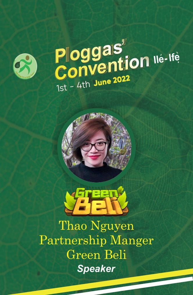 iris_nguyen88's tweet photo. It's an honor for us at @Green_Beli to be one of the guest speakers at @ploggingnigeria Ploggas' Convention 2022 in the celebration of their 4th Anniversary and #WorldEnvironmentDay #OnlyOneEarth #DigitalCurrency #Sustainability 🌳💚🌍 https://t.co/TFPWtGPxU5