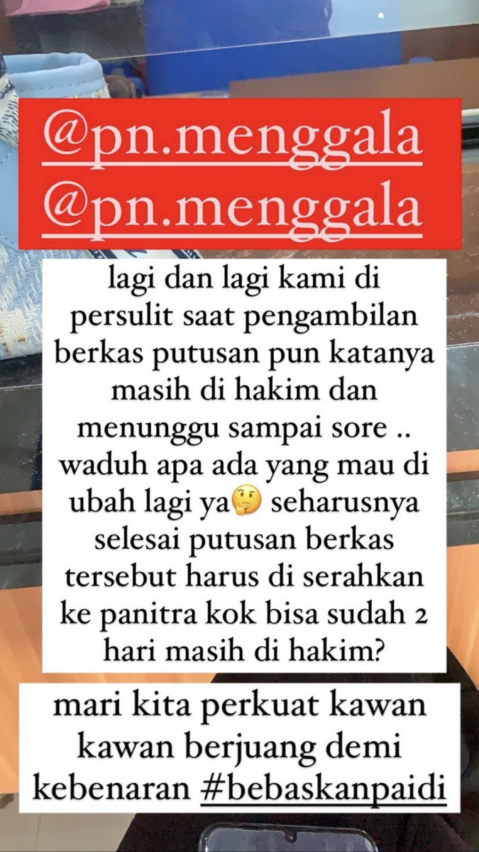 ginarshafiranur's tweet photo. hari ini kami datang ke pn menggala tetapi malahan di persulit
#SupportForPaidi
#JusticeforBAPAKPAIDI
#Justiceforpaidi
#bebaskanpaidi https://t.co/aMjsRKn0GT