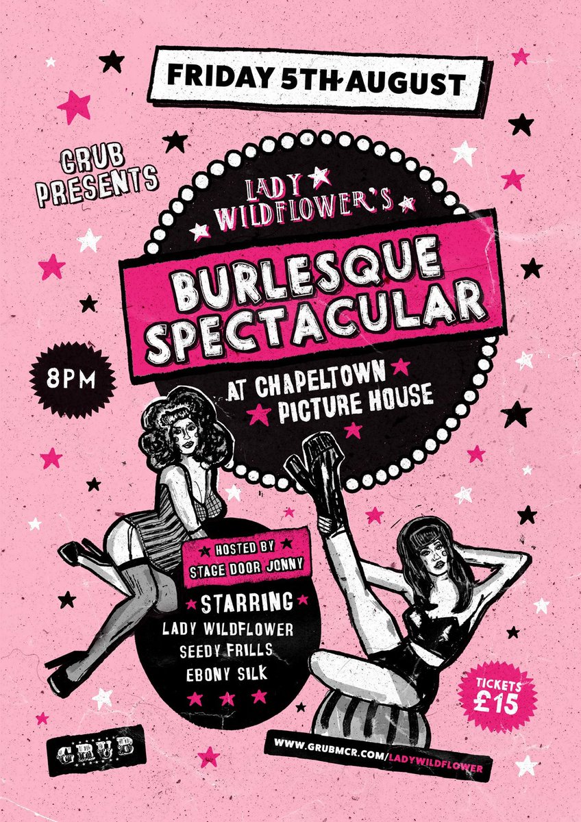 👯‍♀️BURLESQUE IS BACK👯‍♀️

Very happy to announce that <a href="/ladywildflower1/">Lady Wildflower</a>’s Burlesque Spectacular is back in August with Seedy Frills, Ebony Silk and your host <a href="/StageDoorJohnny/">Stage Door Johnny</a> ✨
Join us for a riotous good time, tickets can be snapped up at grubmcr.com/ladywildflower