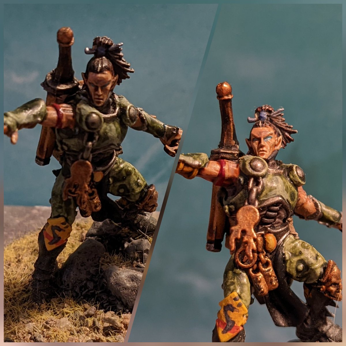 Khorneoak's tweet photo. @mortalcitizens Armed with a Lumineth Longsword, Freeguild Pistol, Khainite Dagger and a number if Duradin made devices- he is seemingly never short if the ability to get out of a jam. But his presence in Acropoltar has drawn the gaze of the Dawnsun Liberators. https://t.co/qWCgPcpjC2