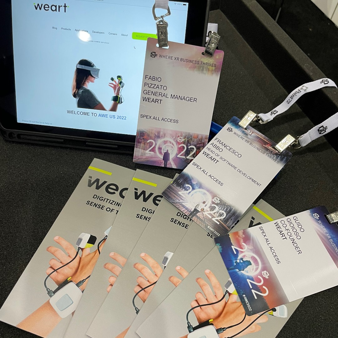 WEARTHaptics's tweet photo. Here we go @ARealityEvent 
Today and tomorrow we will be here at Santa Clara Convention Center to present our #TouchDIVER to XR crowds in the US.

To the Future 🚀

#AWE #AWE2022 #WEART #VR #AR #virtualreality #augmentedreality #haptics #senseoftouch https://t.co/59QKNg5rIU
