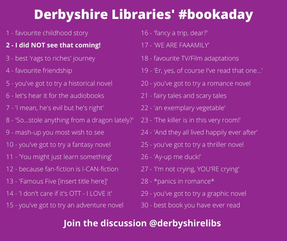 DerbyshireLibs's tweet photo. Another #bookaday for you today - 'I did NOT see that coming!' Which twist blew you away? SPOILERS abound, OBVIOUSLY. Ours is still #OneStepTooFar by @tinaseskis - the back of the book asked if we could guess the secret and we couldn't even get close! #derbyshire https://t.co/Cz8L44NqW5