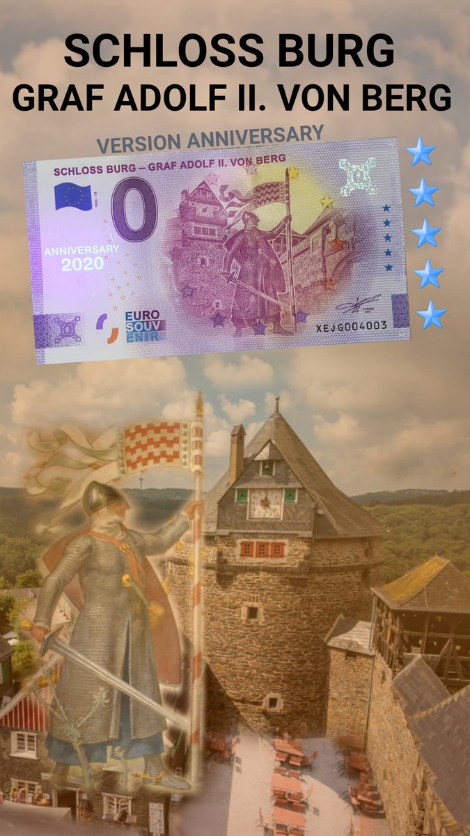 EuroSouvenirDE's tweet photo. Schloss Burg ist heutzutage ein Wahrzeichen des Bergischen Landes, ein echter Touristenmagnet und eine Erlebnisstätte🤩
OnlineShop: https://t.co/60dPslsapR
#SchlossBurg #ZeroEuro #NullEuro #NullEuroSchein #0Euro #0EuroBanknote #Numismatic #Burg #Germany #Castle #Chateau https://t.co/2fCGsHjB8a