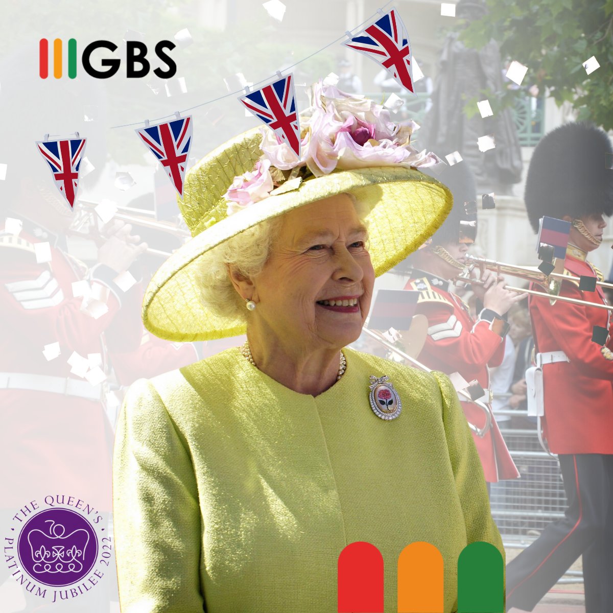 A very happy Jubilee to Queen Elizabeth from all of us at GBS! 👑

How will you be celebrating the Platinum Jubilee? 🎉

Enjoy the bank holiday weekend and we'll be back to business on Monday 🥳

#PlatinumJubilee #GBS #Celebrations