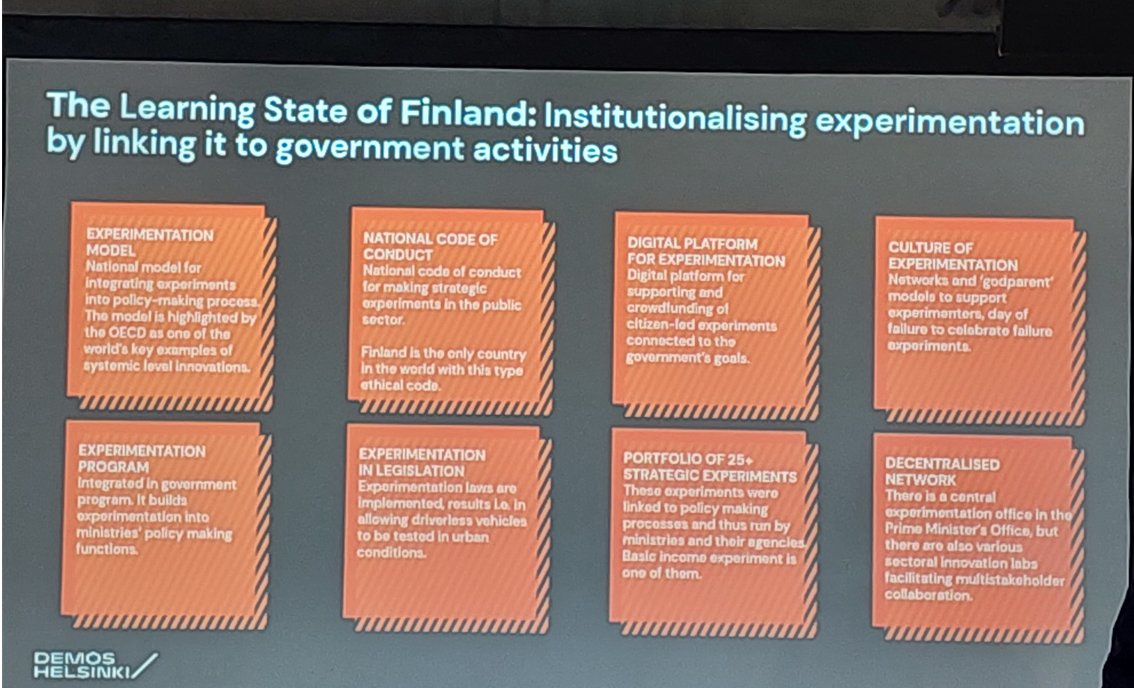 What allowed a conservative gov't to push forward a UBI experiment in Finland? Not a one-off effort, but a sustained push to institutionalise experimentation across gov't <a href="/mikkoannala/">Mikko Annala</a> #CBF2022