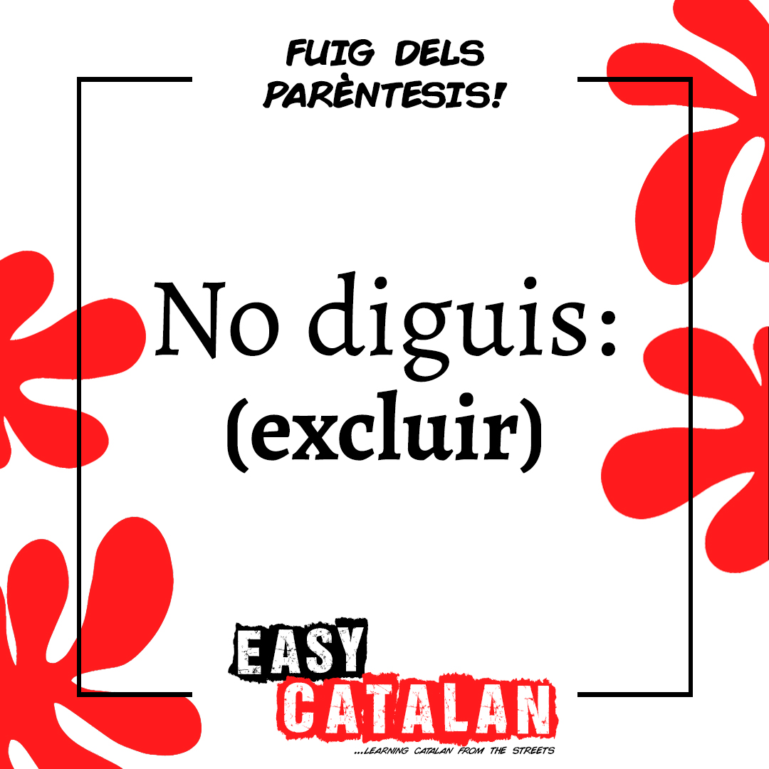 EasyCatalan's tweet photo. En lloc de: excluir ❌
Digues: excloure ✔️
Per exemple: No s’ha d’excloure la gent, podem participar tots!
🏃 Fuig dels parèntesis amb nosaltres!
Si t'agrada el contingut, dona'ns suport a https://t.co/NrvyMsqS9A
#aprèncatalà #learningcatalan #parlemencatalà https://t.co/k8QDpoNmLZ
