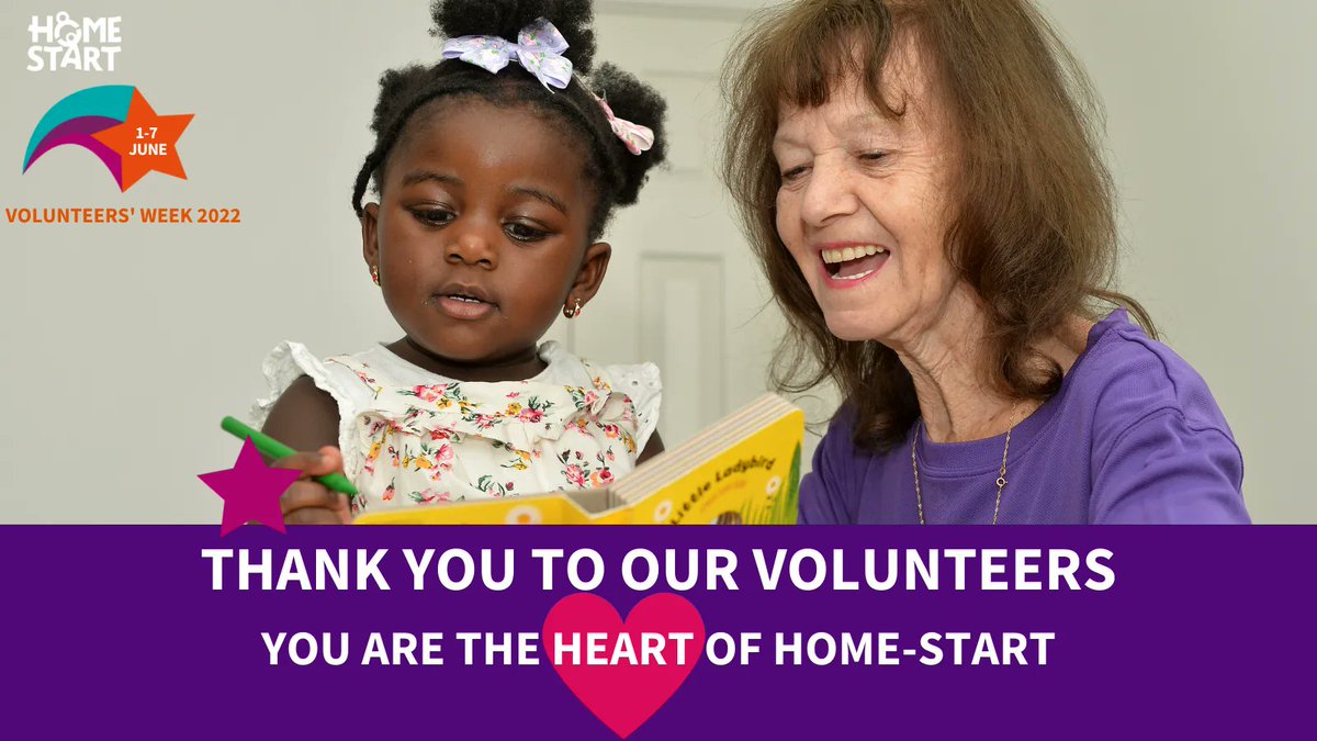 We are celebrating our wonderful #HomeStartVolunteers for #VolunteersWeek (1-7 June) and Home-Start's first #VolunteerFestival (31 May- 10 June).

They are the #HeartofHomeStart, providing listening ears, helping hands and compassionate non-judgmental support.