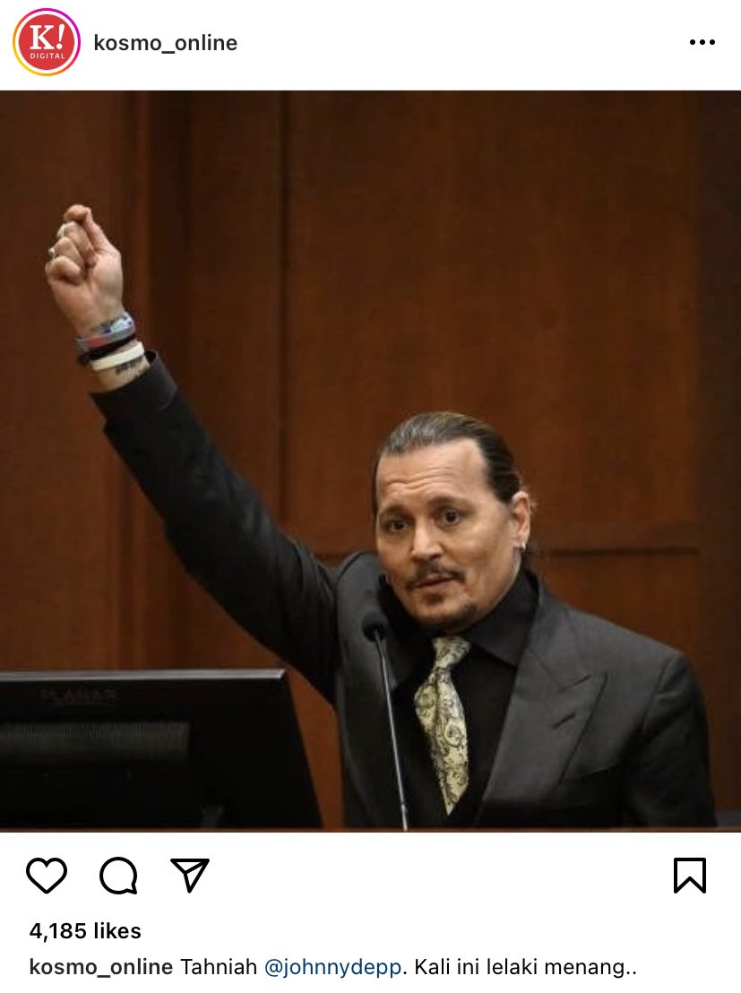 Johnny Depp sendiri cakap supaya semua mangsa macam dia baik lelaki atau perempuan memilih untuk mendapatkan keadilan..

Tapi yang tulis caption ni memilih untuk menjadi kurang cerdik.