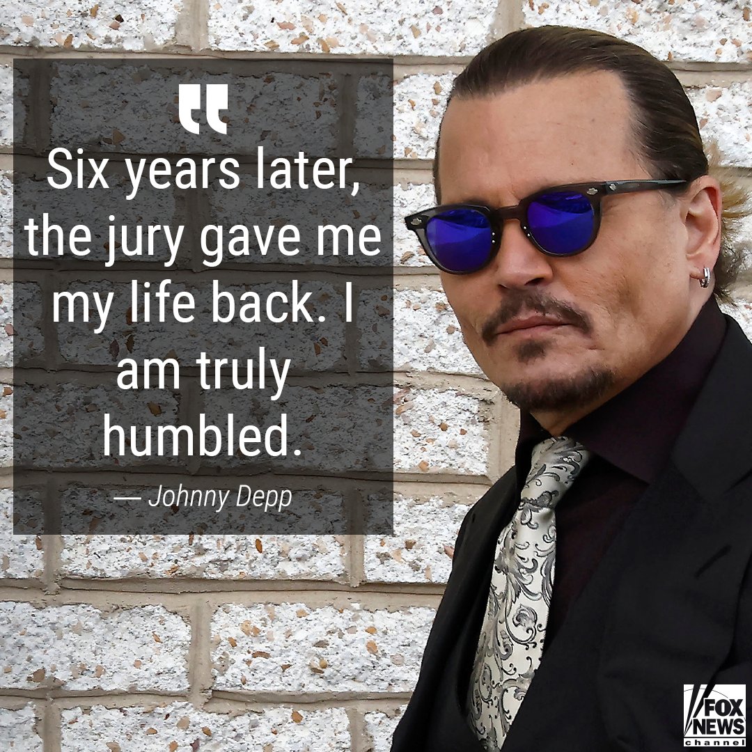 FoxNews's tweet photo. NEW CHAPTER: Johnny Depp says he’s ‘at peace’ after winning defamation case against ex-wife Amber Heard.  https://t.co/oOSZfkSt3o https://t.co/5DxW9fsfBp