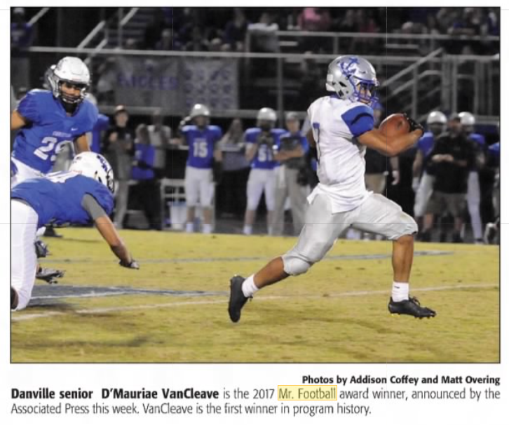 history_trace's tweet photo. In 2017 D'Maurie VanCleave from Danville was selected as Kentucky's Mr Football https://t.co/u9XSOouali