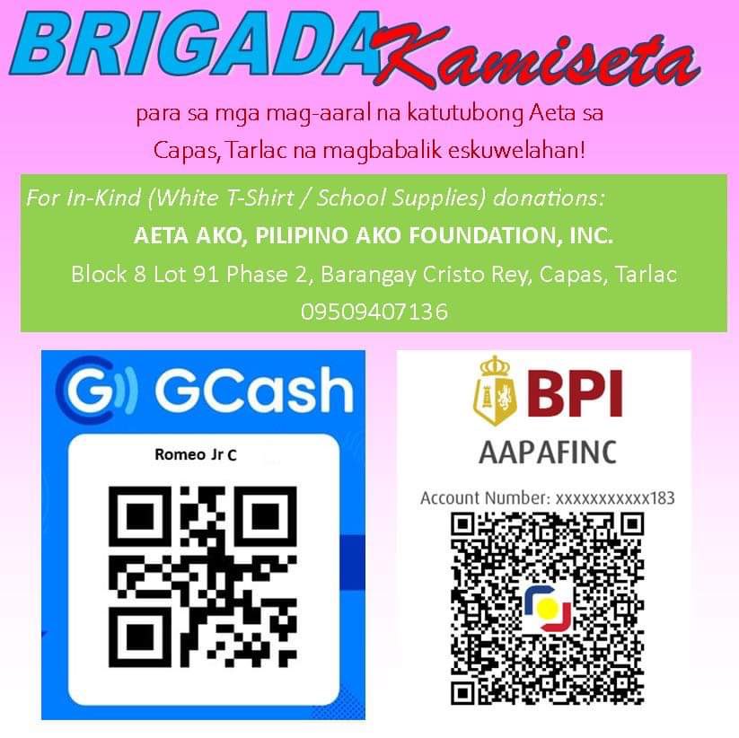 aapafinc's tweet photo. Patuloy po ang ating pagtanggap ng donasyon para sa mga batang katutubong Aeta dito sa Capas, Tarlac na nagbabalik eskuwela. T-Shirt na puti, school supplies at konting pagkain ang kanilang hiling. https://t.co/EoQm2qqhGa