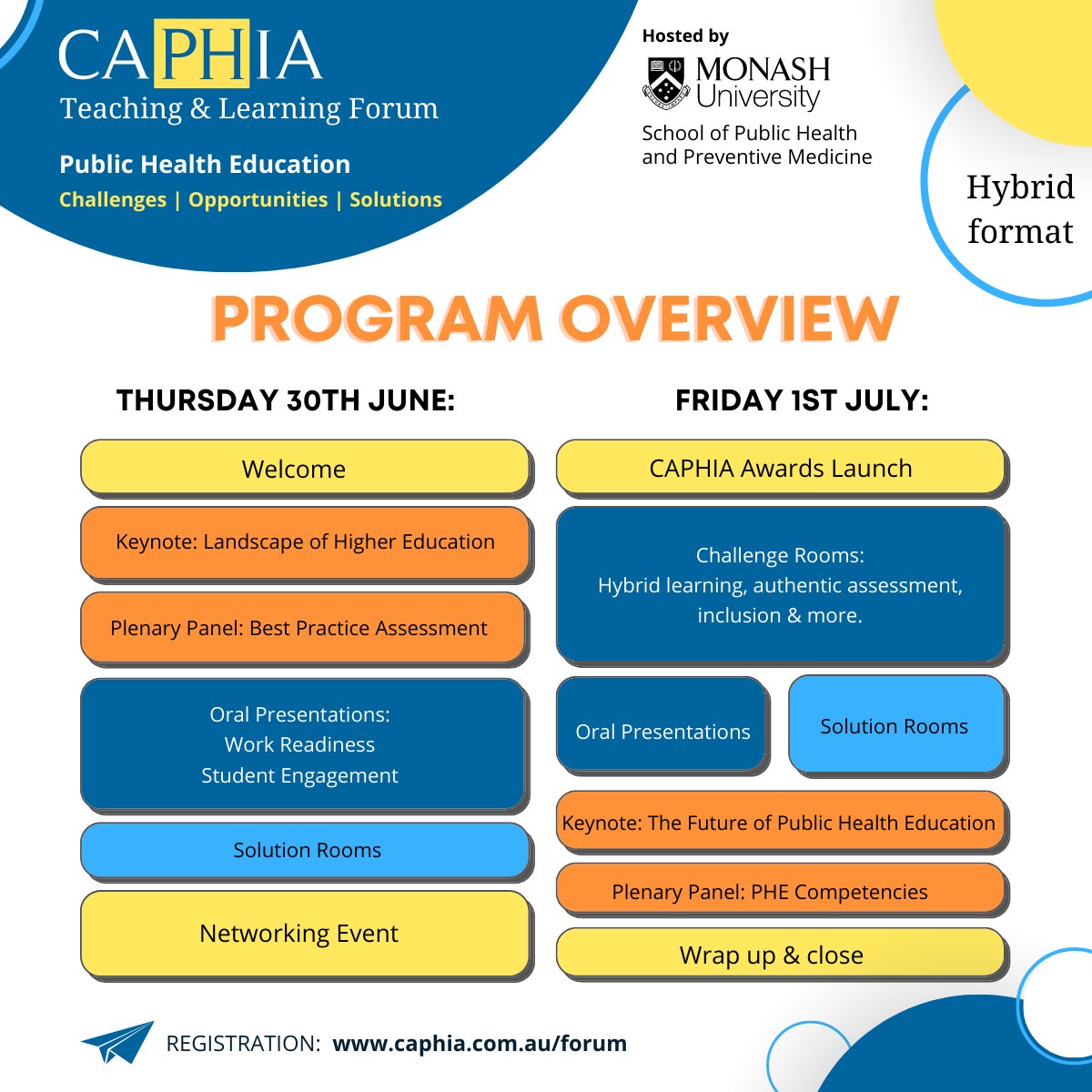 CAPHIA1's tweet photo. We are excited to share the 2022 CAPHIA Teaching & Learning Forum program overview with you. This year's **hybrid** forum is hosted by @Monash_SPHPM Have you registered yet? #meded #publichealthed https://t.co/4xFrvzsx4u https://t.co/avRZKzclAj