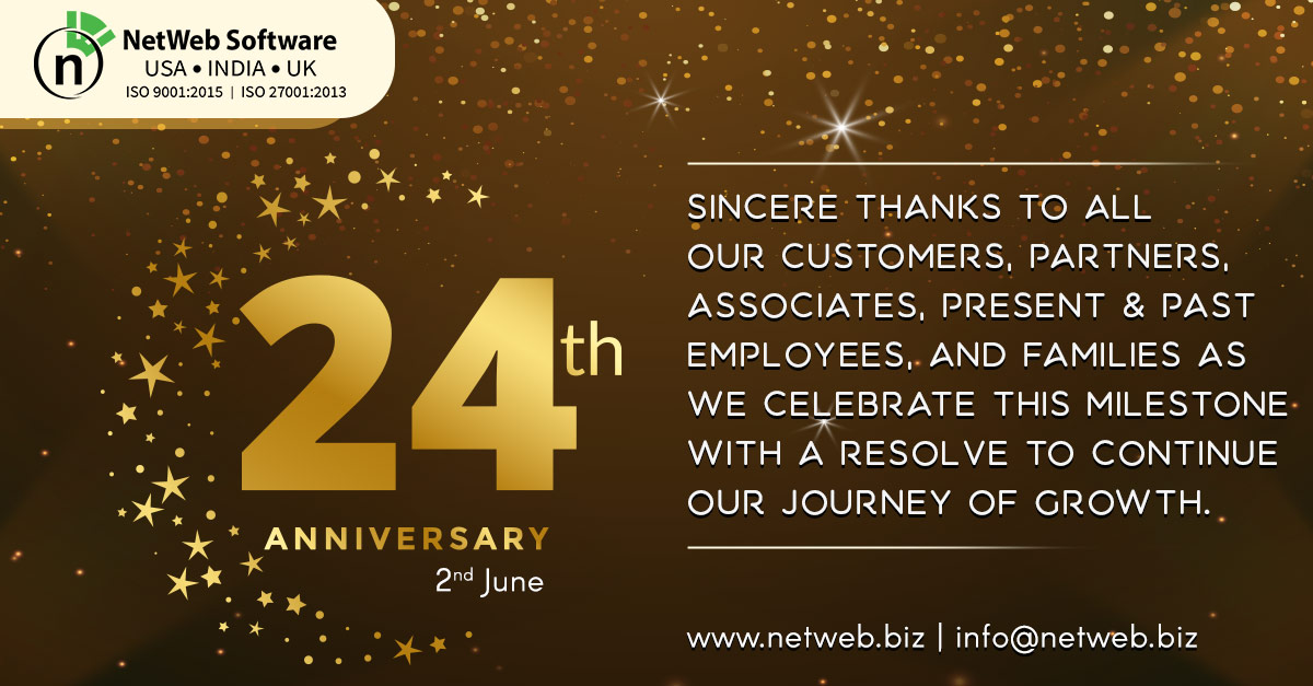 netwebsoftware's tweet photo. As we celebrate our 24th anniversary today, we want to extend our heartfelt gratitude to all of our wonderful clients, partners, associates, and team members, as well as their families.Thank You!
#24YearsToNetWeb #24thAnniversary #BestPlaceToWork #NetWeb #NetWebCelebrates https://t.co/orWGCwMSWY
