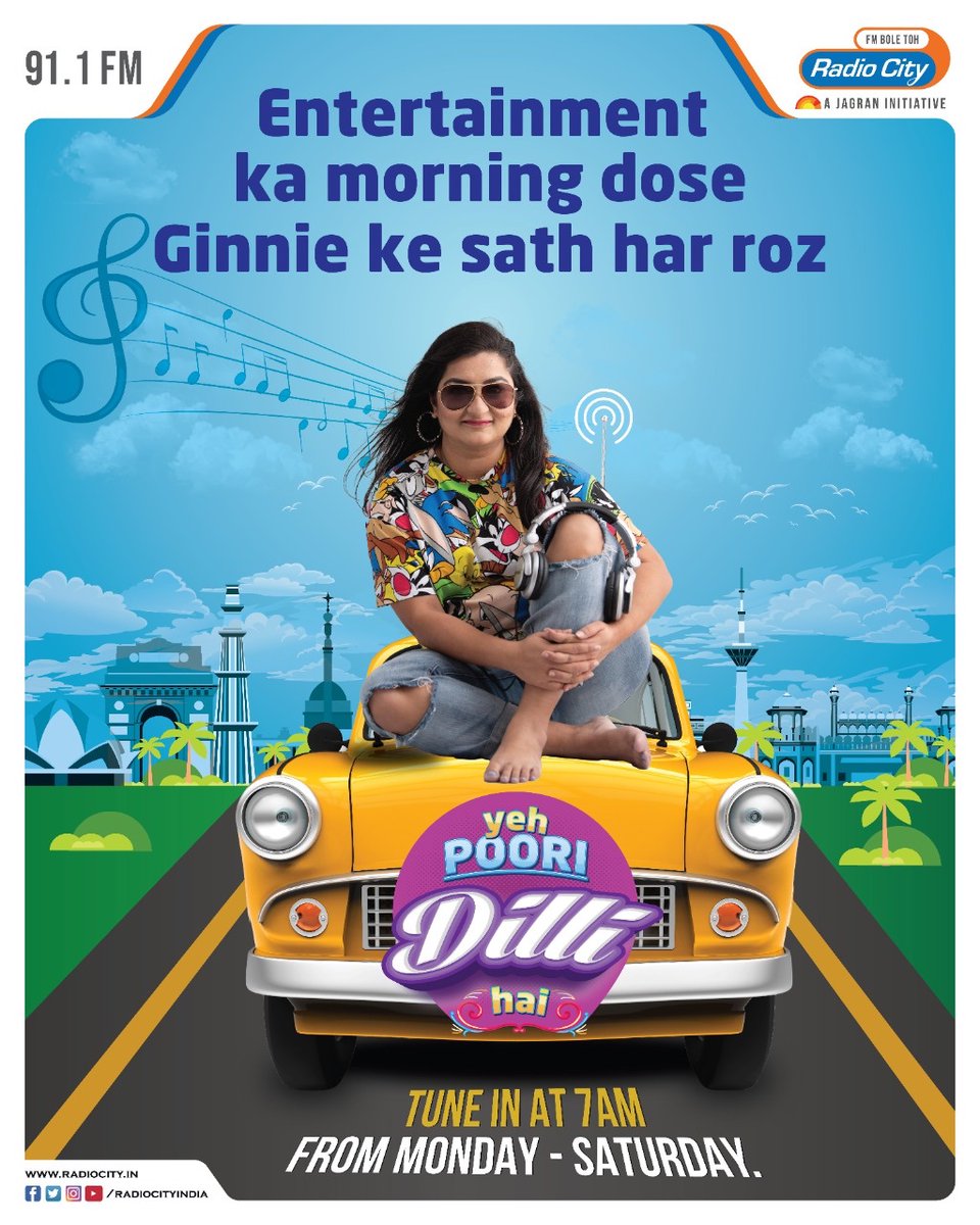 Dilli mein Subah 7 se 11 Kaan idhar Bade karke Suno #Radiocity 91.1 FM, Mon to Sat 📻

<a href="/rjginnie/">ginnie</a> Yeh Poori Dilli hai 💃🏻

<a href="/radiocityindia/">Radio City</a> <a href="/KallaKartik/">Kartik Kalla</a> <a href="/rjabhishekkk/">Abhishek Sharma</a>