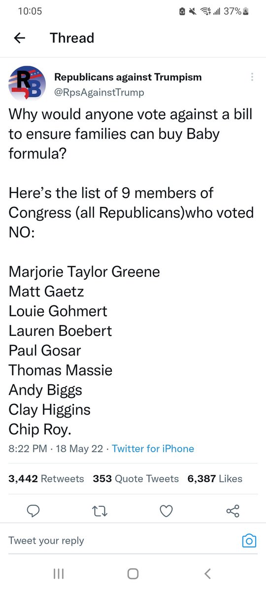 alf3087's tweet photo. @RepAndyBiggsAZ Why don't you tell us your plans to get baby formula back on shelves. I mean you did vote no on the bill that would help but yet you still voted no, so why do you care now? https://t.co/LLLs9nBeWv