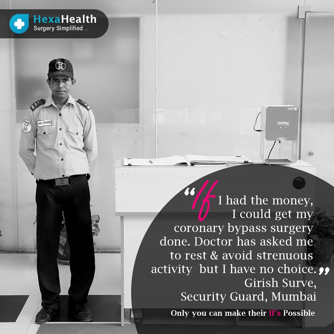 hexahealthlive's tweet photo. A blocked artery is making it increasingly difficult for Girish to fulfil his duty as a security guard. Help raise funds for his surgery. Click here https://t.co/XttBuhxHPi
 #HexaHealth #WeCARE #SurgerySimplified #crowdfunding #ifpossible #crowdfundingcampaign #gooddeeds https://t.co/TEsVqSMgHW