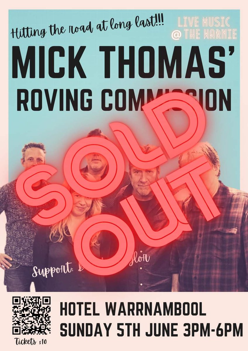 RobertQuantrell's tweet photo. PRESALES SOLD OUT
Mick Thomas' Roving Commission LIVE @ the Warnie 05/06/2022,3pm
Limited tix on the day!
PRESALES SOLD OUT
#MickThomas #RovingCommission #BrookeTaylor #musiclive #HotelWarrnambool #ArtsCentreMelbourne #MusicForVictoria #LetsTalk #SoldOut @artscentremelb https://t.co/4spCN24k5M