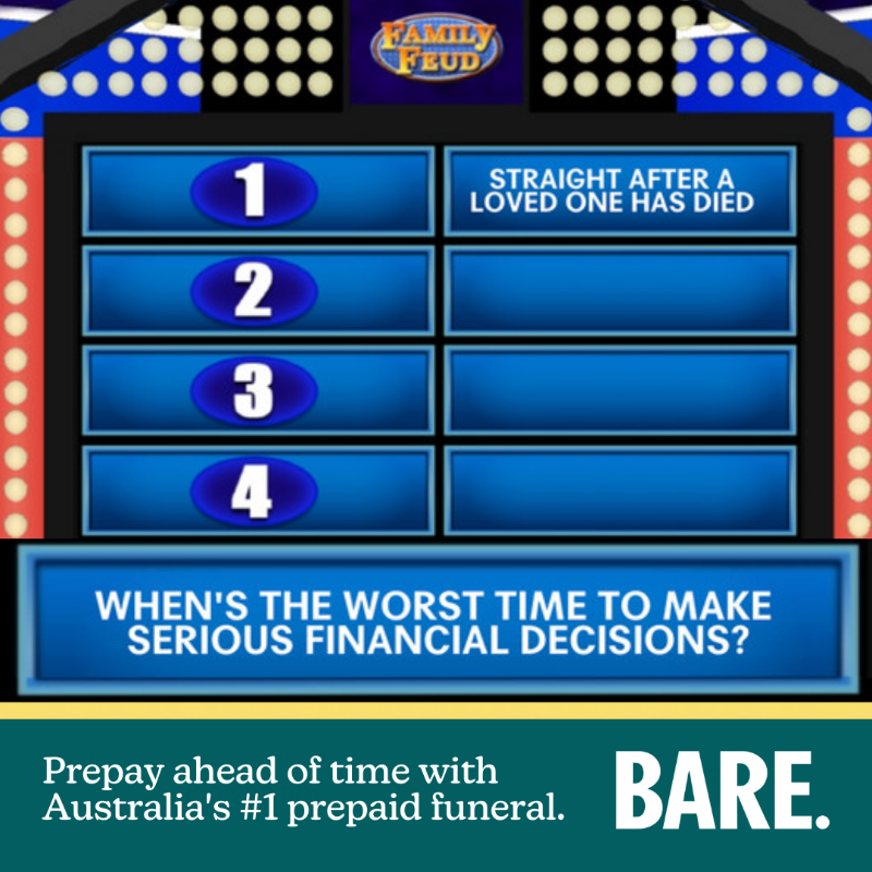 barecremation's tweet photo. After a loved one passes, serious decisions need to be made. Choosing a funeral director, a coffin, flowers, catering... All in the middle of grieving. Bare removes the unnecessary stress by enabling Aussies to prepay a cremation and preplan their send off. Find out more now.
