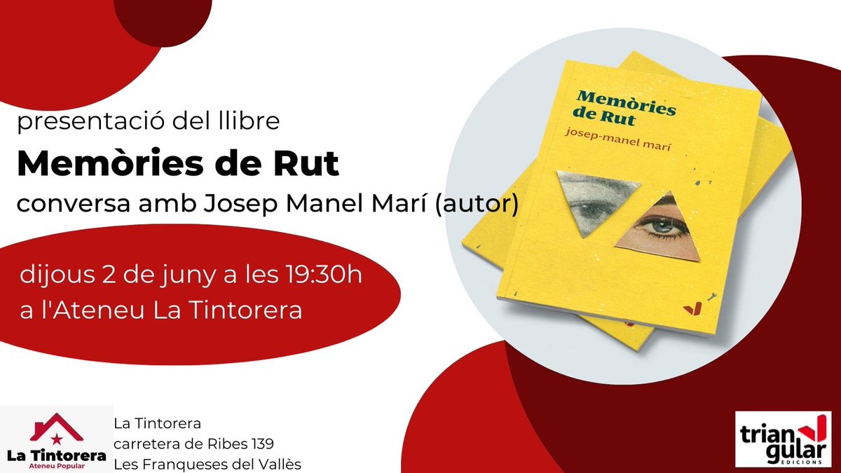 Triangular Edicions (@edtriangular) on Twitter photo Avui!!! Presentació <a href="/MemoriesdeRut/">Memòries de Rut</a> a l'ateneu La Tintorera. Una història de l'holocaust, una eina antifeixista Avui!!! Presentació <a href="/MemoriesdeRut/">Memòries de Rut</a> a l'ateneu La Tintorera. Una història de l'holocaust, una eina antifeixista