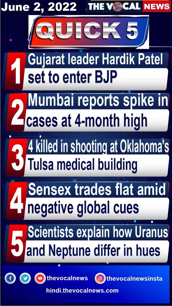 thevocalnews's tweet image. For daily #Quick5 follow @thevocalnews 

#dailynews #Quick5 #big5 #breakingnews #thevocalnews
