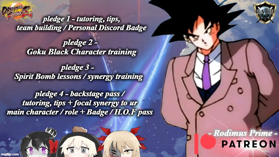 Official tweet
resume online lessons open to instruct fundamentals. You're proficient &amp; inside you are the many tools in: 
• Lessons
• Mistakes
• Resources
• Frameworks
• Actionable tips
• Underrated traits
patreon.com/user?u=39099612

#dbfz #patreon #FGC