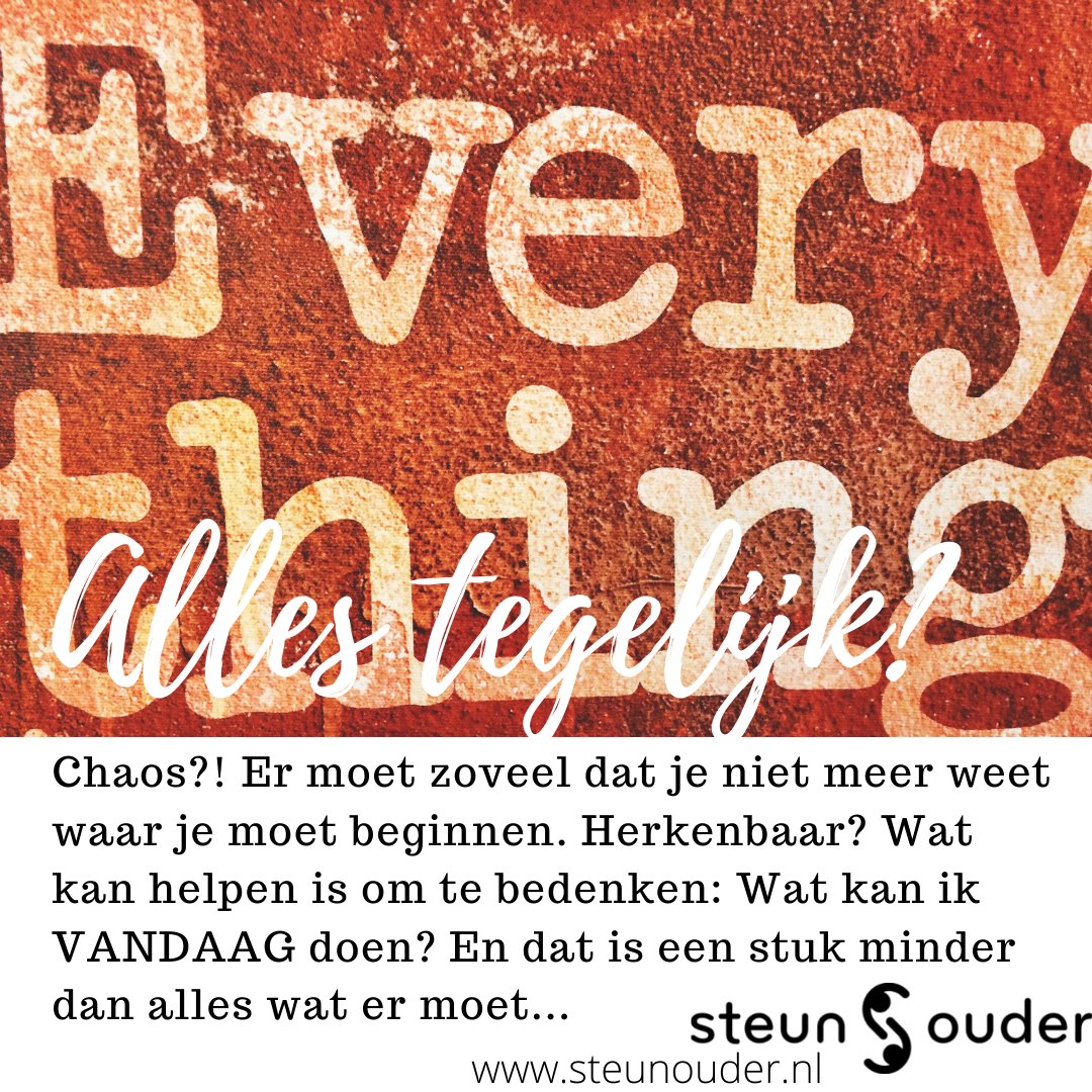 Chaos?! Er moet zoveel dat je niet meer weet waar je moet beginnen. Herkenbaar? Wat kan helpen is om te bedenken: Wat kan ik VANDAAG doen? En dat is een stuk minder dan alles wat er moet...

#aansluitenbijouders #weekvandeouder