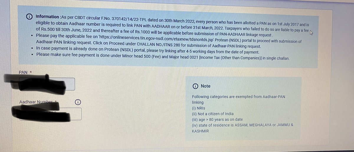 AmitChugh2010's tweet photo. Now income tax department started fees 500 rs till 30 june 2022 for link aadhar card to pan. @Sudhirhalakhndi @vinayjindal92 @SKB1982 https://t.co/tLr41OI975
