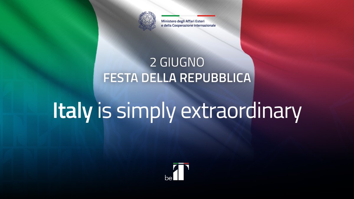 ItalyMFA's tweet photo. 🟩⬜🟥 Il #2giugno 1946 l'Italia rinasce come Repubblica!

La #Farnesina augura una buona festa nazionale a tutte le italiane e gli italiani in 🇮🇹 e nel mondo! https://t.co/uwfysQwCqE