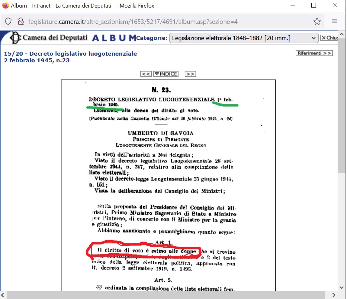 aDottore's tweet photo. @ItalyinAUS First time #women were allowed to vote! 

#UniversalSuffrage #FemaleVote. 

Image via @Montecitorio. https://t.co/5w0iAkrwdD