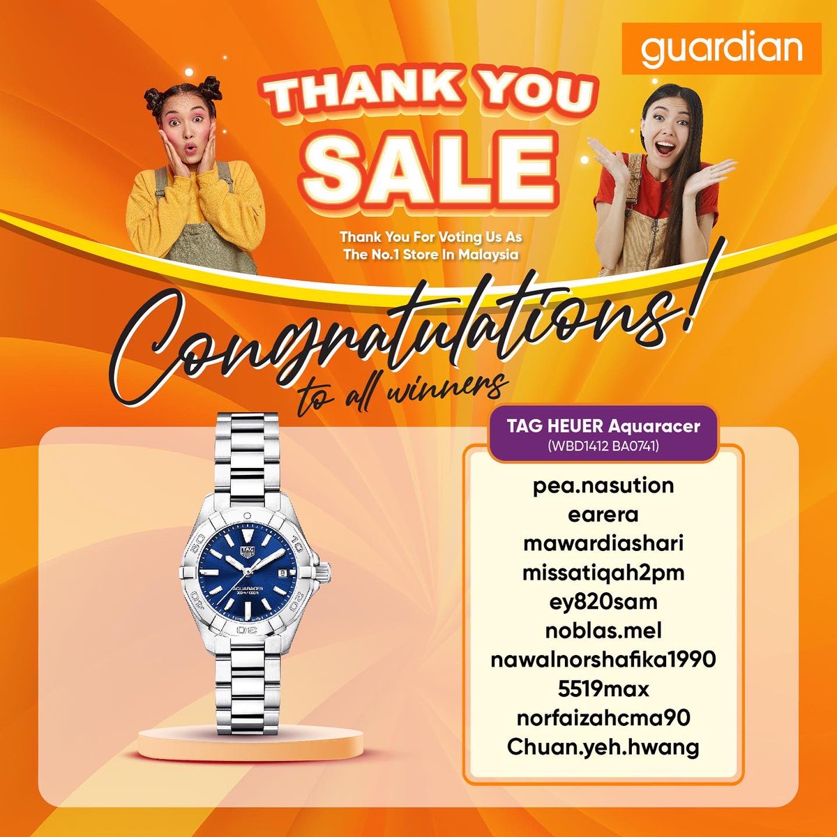 GuardianMYS's tweet photo. ๐๐๐๐๐ ๐๐๐๐๐พ ๐
๐จ๐ซ ๐๐๐ซ๐ญ๐ข๐๐ข๐ฉ๐๐ญ๐ข๐ง๐
Congratulations to the contest winners of THANK YOU SALEโ
Did you win anythingโFind out now on https://t.co/WugAbh0gfK โค๏ธ
#GuardianMY #GuardianOnline #GuardianMYAPP #GuardianSquad #JomGuardian #HealthyBeauty #ThankYouSale https://t.co/z6krEVCuPE