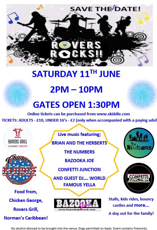 Saturday 11th June, a date for the diary #RoversRocks