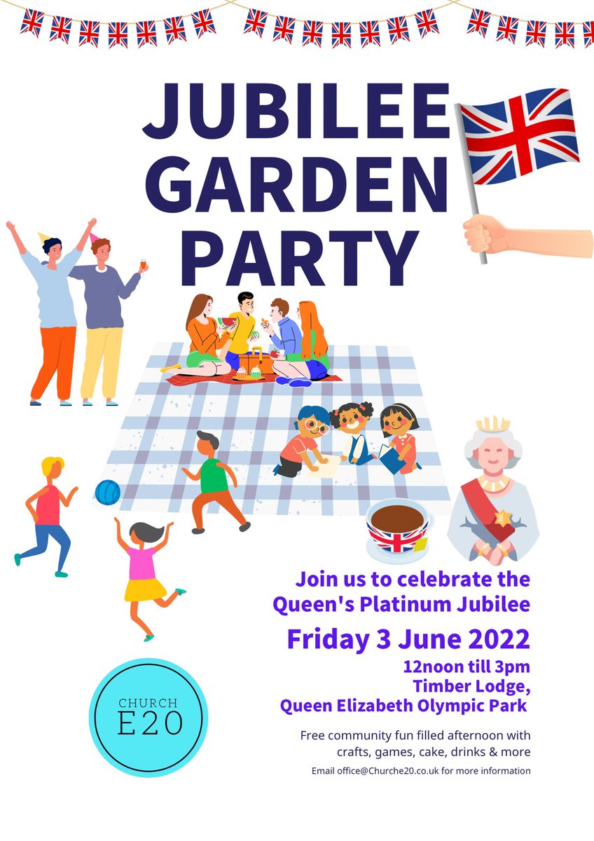 TOMORROW! Picnics at the ready! Follow the Jubilee Trail, Goodie bags, Garden games, Crafts and more, FREE! @chelmsdio @e20community @chobham_friends @changeplease @noordinarypark @newhamvoices #thequeensplatinumjubilee2022 #Gardenparty #E20 #StratfordLondon