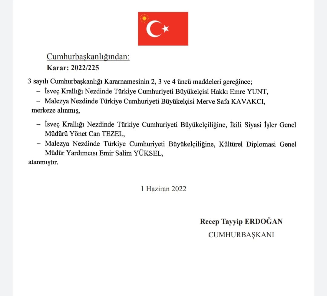 TomasThoren's tweet photo. Turkiets ambassadör i Sverige Hakki Emre Yunt kallas hem och ersätts av Yönet Can Tezel, f.d ambassadör i Ukraina. https://t.co/mq9Ke75ztW