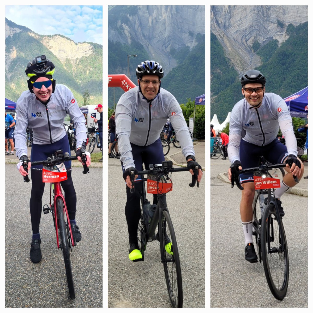 Ze zijn binnen na de eerste klim en afdaling! Op naar de volgende #alpedhuez beklimming voor <a href="/alpedhuzes/">Alpe d'HuZes</a> #Team4Dotnet