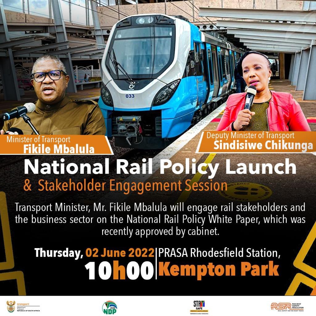 Dotransport's tweet photo. National Rail Policy Launch and Stakeholder Engagement Session 

We will engage with these stakeholders today on what this policy means for our country. 

#RailPolicy @Rail_Safety @GovernmentZA @PRASA_Group @MbalulaFikile https://t.co/QPlMF0bzbf