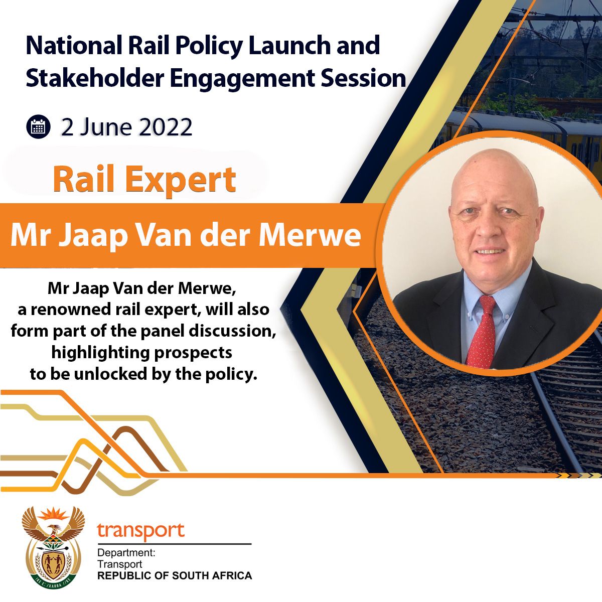 Dotransport's tweet photo. National Rail Policy Launch and Stakeholder Engagement Session 

We will engage with these stakeholders today on what this policy means for our country. 

#RailPolicy @Rail_Safety @GovernmentZA @PRASA_Group @MbalulaFikile https://t.co/QPlMF0bzbf