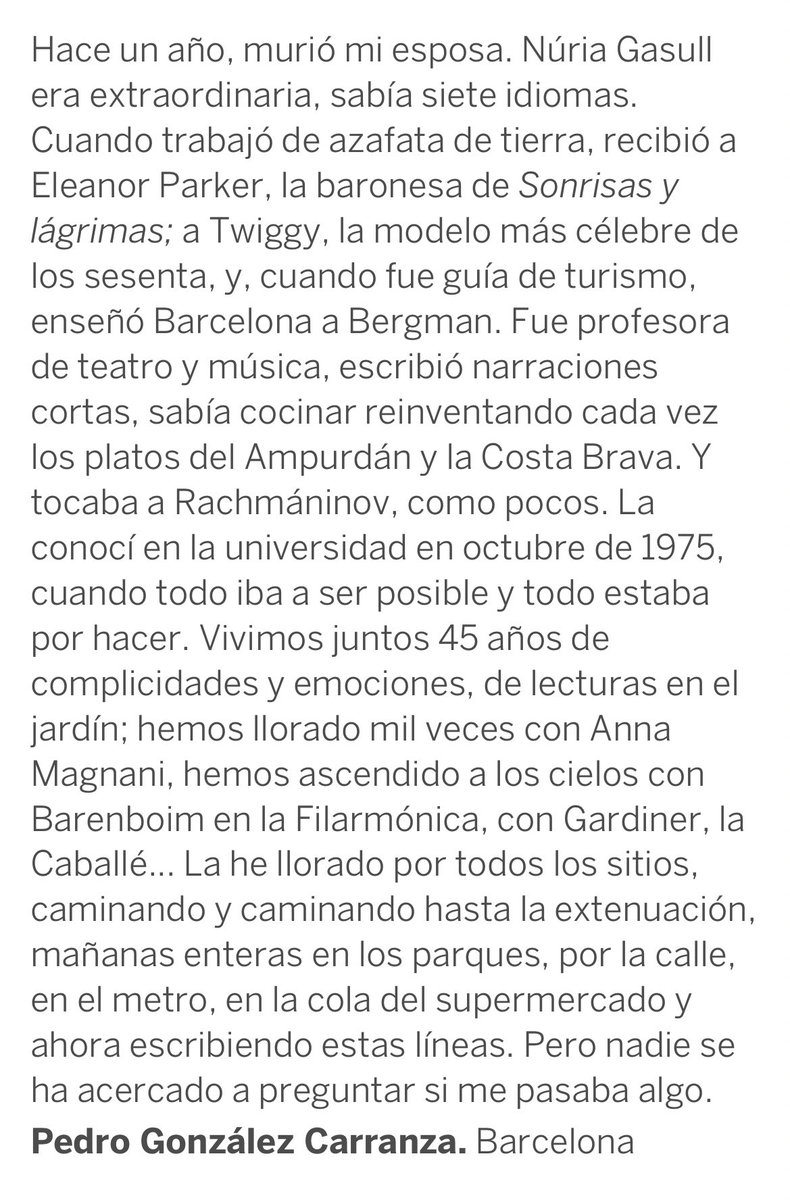 soniapalomino's tweet photo. Esta carta a la directora de @el_pais rompe el corazón. Sobre el amor, la soledad y la falta de empatía. https://t.co/t90VUsoO36