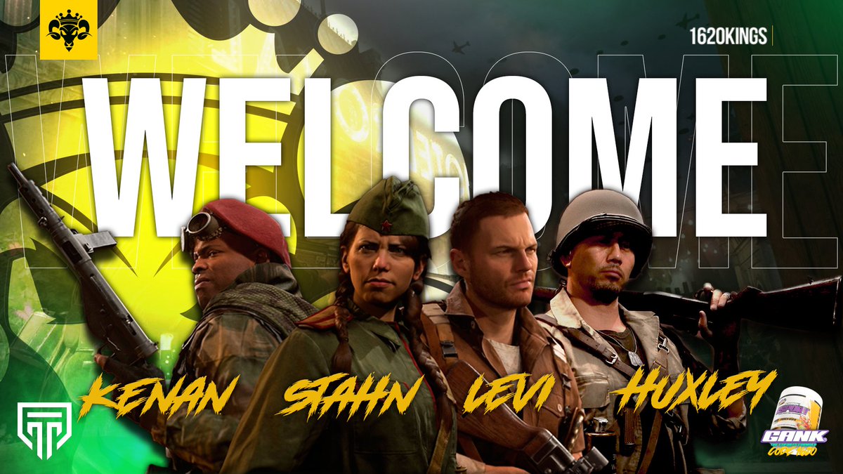 [#ANNOUNCEMENT]

We are excited to announce our new #callofduty Roster 😎

👑<a href="/TheStahn/">Stahn</a>
👑<a href="/LeviOCE_/">Levi</a>
👑<a href="/ItzHuxley/">Hux</a>
👑<a href="/oiKenan/">~~~~~</a>

Can't wait to see what these lads do in the scene 👀

#K16COD | #THEKINGS | @drinkgank
